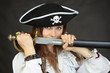 Woman pirate, demonstrates his sword