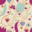 Floral seamless pattern with big tulips and butterflies