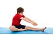 Active boy exercising isolated on white background