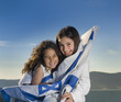 Photo: two girls with the Israeli flag two girls with the Israeli flag