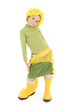 Jeune fille déguisé, bottes et perruque jaune