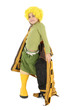 Jeune fille déguisé, bottes et perruque jaune