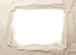 cadre blanc, bordure en sable et fond pour message ou texte