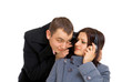 man and woman listen music