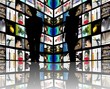 Journalists silhouettes with TV screens