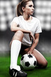 Sexy soccer player, woman on playing field
