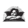 Raphael's Sistine Madonna Love Cherub, vectorized engraving