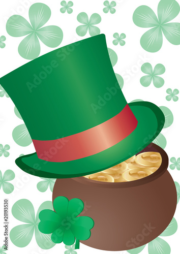 Vector background with Top Hat and four-leafed clover Vector background with Top Hat and four-leafed clover