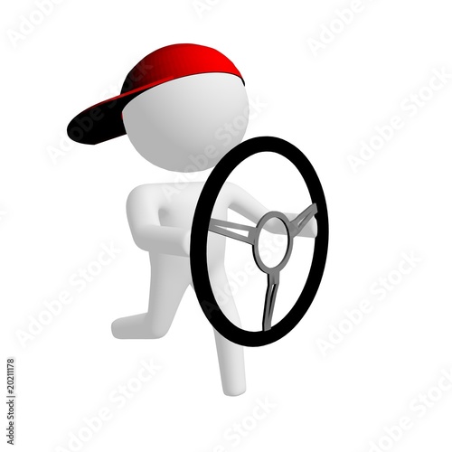 Illustration 3d Driving Human With Steering Wheel
