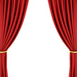 Red theater curtain isolated on white