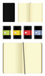 Opened and closed moleskine note books icons set
