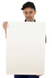 Handwerker mit Schild