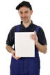 Photo: Handwerker mit Schild Handwerker mit Schild