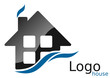 Logo maison vagues carrés bleu gris