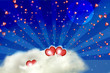sky with a romantic moon red hearts and white clouds
