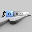 Illustration: A man puts up bricks of quality A man puts up bricks of quality