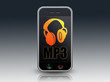 Mobile Device with ear phones and "MP3" on screen