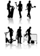 Construction workers silhouettes with different tools Construction workers silhouettes with different tools