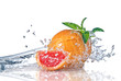 Water splash on grapefruit with mint isolated on white