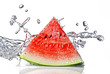 watermelon and water splash isolated on white