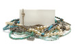 Frame of jewelry: silver, turquoise, pearls, coral, platinum and