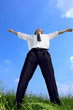 Businessman is taking a deep breath