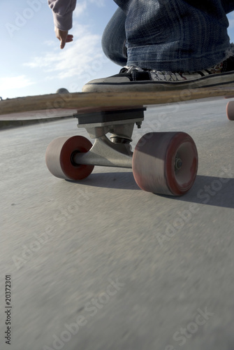 Close-up of a skateboard in motion