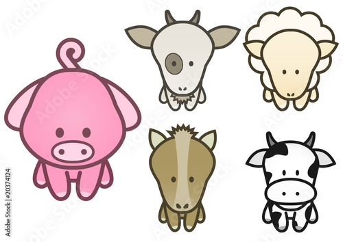 Vector: Vector illustration set of cartoon farm animals. Vector illustration set of cartoon farm animals.