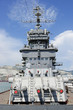 Old military cruiser in port. Novorossisk city, Russia
