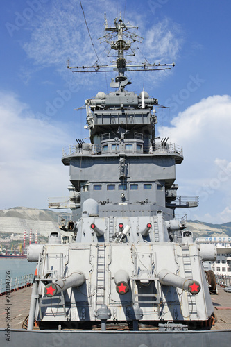 Photo: Old military cruiser in port. Novorossisk city, Russia Old military cruiser in port. Novorossisk city, Russia