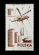 Polish mail stamp featuring a helicopter carrying cargo