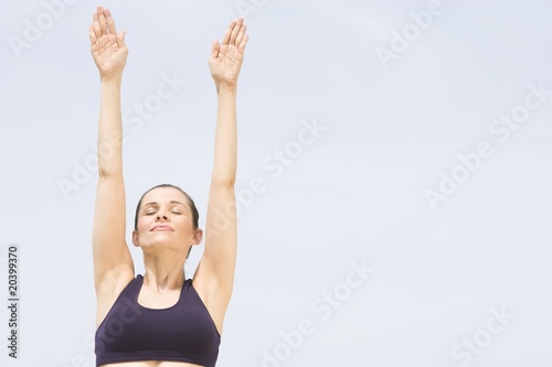  Girl Photo on Photo  Mid Adult Woman Stretches Arm Up With Eyes Closed    Moodboard