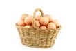 Eggs in a wicker basket on white