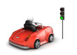 Red cabrio starting on green traffic light signal Red cabrio starting on green traffic light signal