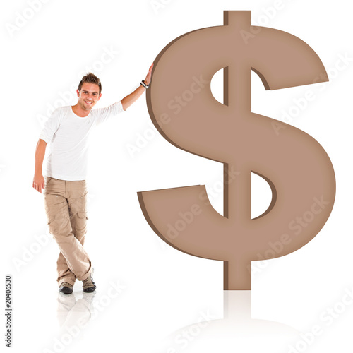 Photo: Man leaning on a dollar sign Man leaning on a dollar sign