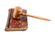 Judge's gavel and very old legal book isolated