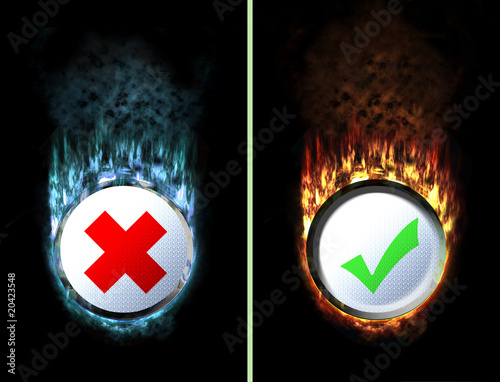 check mark image. Fire check mark and ice