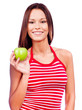 Smiled woman with green apple, isolated on white Smiled woman with green apple, isolated on white