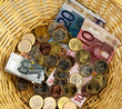 Spendenkorb für Sammlung.  Geld Spende mit Euro