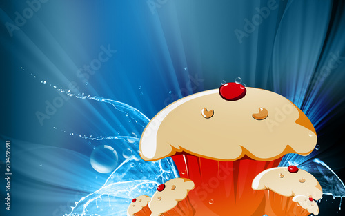 Illustration: piece of cake with chocolate and cherry piece of cake with chocolate and cherry