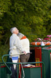 Couple hugging on boat