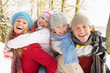 Family Having Fun Snowy Woodland Family Having Fun Snowy Woodland