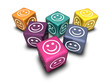 Six colorful 3d dice with smileys - isolated Six colorful 3d dice with smileys - isolated