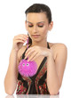 woman holding pink soft