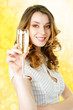 Young blonde woman with champagne glass