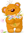 Teddy bear giving a bouquet