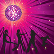 dancing people, disco-ball and glitters