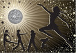 dancing people, disco-ball and glitters