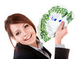 Businesswomen with group of money. Isolated. Businesswomen with group of money. Isolated.