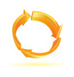 3d orange arrows. Recycle sign.